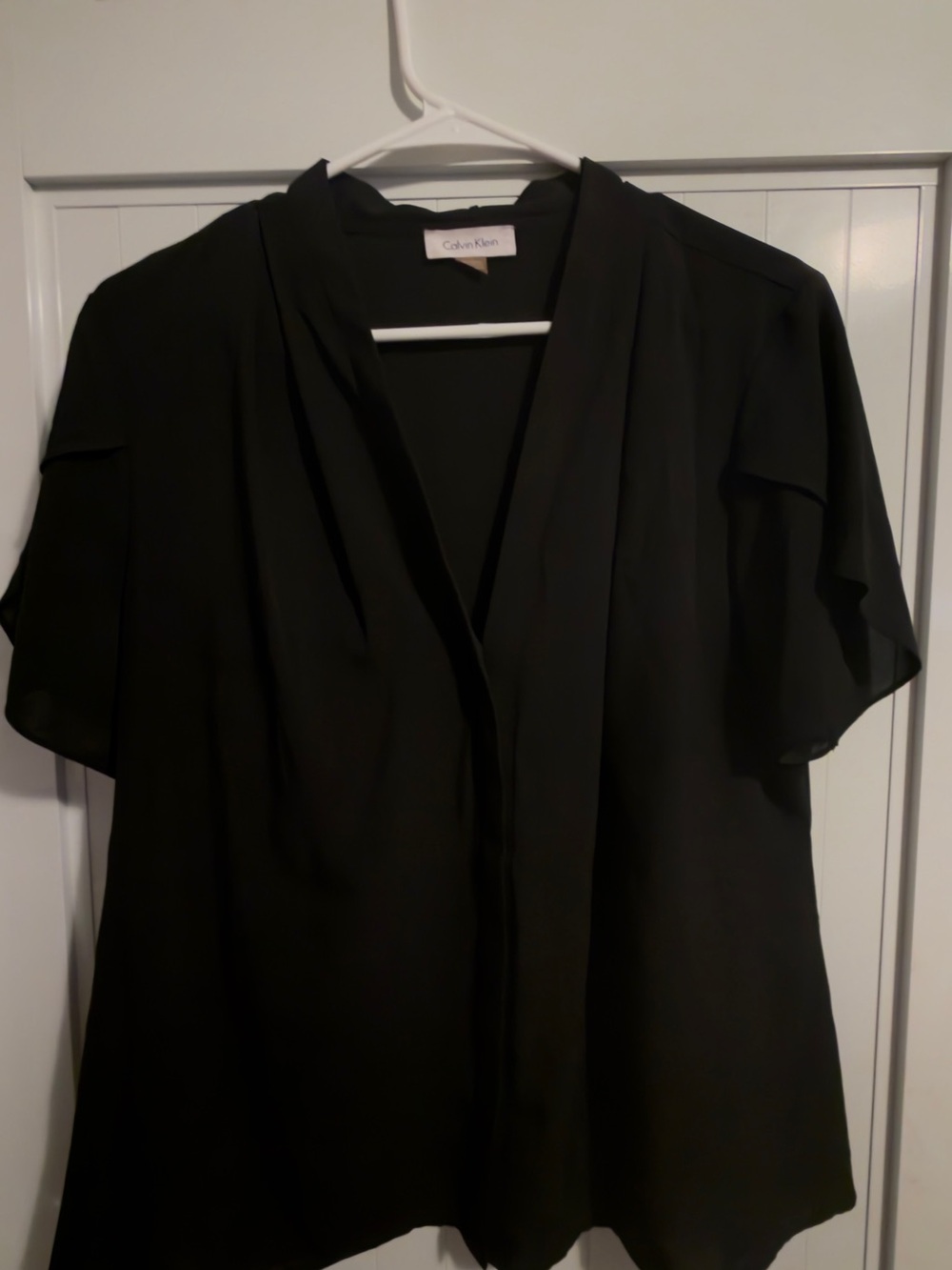 Calvin Klein Black Short Flutter Sleeve V‑Neck Blouse